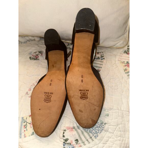 VINTAGE UNWORN BLACK SATIN MARY JANE PUMPS SHOES 8 - Picture 3 of 4